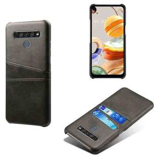 For LG K61 Calf Texture PC + PU Leather Back Cover Shockproof Case with Dual Card Slots(Black)