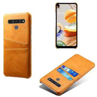 For LG K61 Calf Texture PC + PU Leather Back Cover Shockproof Case with Dual Card Slots(Yellow)