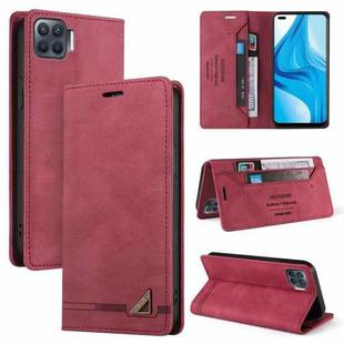 For OPPO F17 Pro Skin Feel Anti-theft Brush Horizontal Flip Leather Case with Holder & Card Slots & Wallet(Wine Red)