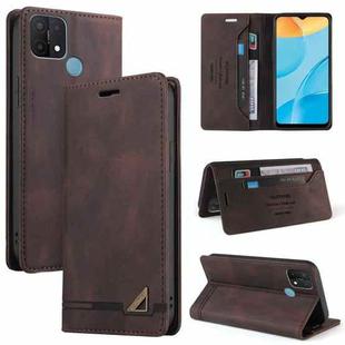 For OPPO A15s / A15 Skin Feel Anti-theft Brush Horizontal Flip Leather Case with Holder & Card Slots & Wallet(Brown)