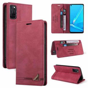 For OPPO A52 / A72 / A92 Skin Feel Anti-theft Brush Horizontal Flip Leather Case with Holder & Card Slots & Wallet(Wine Red)