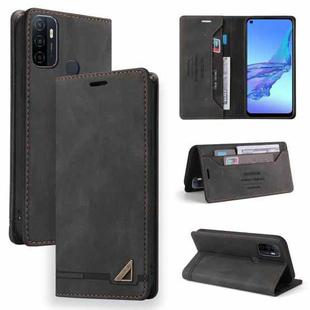 For OPPO A53 / A32 / A53S Skin Feel Anti-theft Brush Horizontal Flip Leather Case with Holder & Card Slots & Wallet(Black)