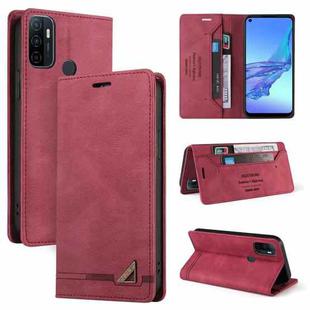 For OPPO A53 / A32 / A53S Skin Feel Anti-theft Brush Horizontal Flip Leather Case with Holder & Card Slots & Wallet(Wine Red)