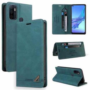 For OPPO A53 / A32 / A53S Skin Feel Anti-theft Brush Horizontal Flip Leather Case with Holder & Card Slots & Wallet(Blue)