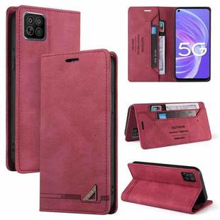 For OPPO A72 5G Skin Feel Anti-theft Brush Horizontal Flip Leather Case with Holder & Card Slots & Wallet(Wine Red)