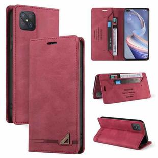 For OPPO A92S Skin Feel Anti-theft Brush Horizontal Flip Leather Case with Holder & Card Slots & Wallet(Wine Red)