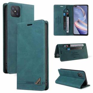 For OPPO A92S Skin Feel Anti-theft Brush Horizontal Flip Leather Case with Holder & Card Slots & Wallet(Blue)