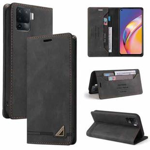 For OPPO A94 Skin Feel Anti-theft Brush Horizontal Flip Leather Case with Holder & Card Slots & Wallet(Black)