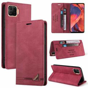 For OPPO F17 Skin Feel Anti-theft Brush Horizontal Flip Leather Case with Holder & Card Slots & Wallet(Wine Red)