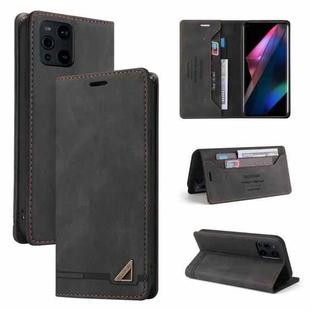 For OPPO Find X3 Pro Skin Feel Anti-theft Brush Horizontal Flip Leather Case with Holder & Card Slots & Wallet(Black)