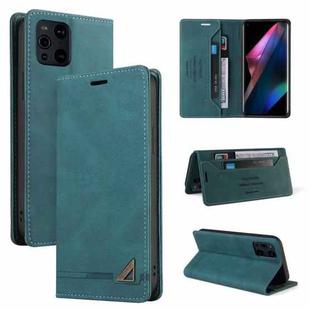 For OPPO Find X3 Pro Skin Feel Anti-theft Brush Horizontal Flip Leather Case with Holder & Card Slots & Wallet(Blue)
