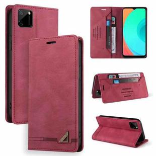 For OPPO Realme C11 Skin Feel Anti-theft Brush Horizontal Flip Leather Case with Holder & Card Slots & Wallet(Wine Red)