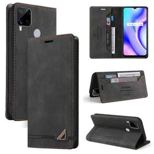 For OPPO Realme C15 Skin Feel Anti-theft Brush Horizontal Flip Leather Case with Holder & Card Slots & Wallet(Black)