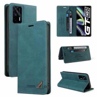 For OPPO Realme GT Skin Feel Anti-theft Brush Horizontal Flip Leather Case with Holder & Card Slots & Wallet(Blue)