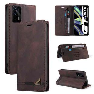 For OPPO Realme GT Skin Feel Anti-theft Brush Horizontal Flip Leather Case with Holder & Card Slots & Wallet(Brown)