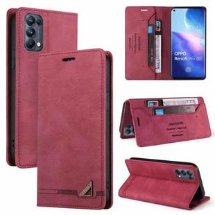 For OPPO Reno5 Pro 5G Skin Feel Anti-theft Brush Horizontal Flip Leather Case with Holder & Card Slots & Wallet(Wine Red)