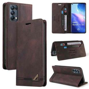 For OPPO Reno5 Pro 5G Skin Feel Anti-theft Brush Horizontal Flip Leather Case with Holder & Card Slots & Wallet(Brown)