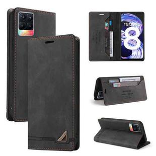 For OPPO Realme 8 Skin Feel Anti-theft Brush Horizontal Flip Leather Case with Holder & Card Slots & Wallet(Black)