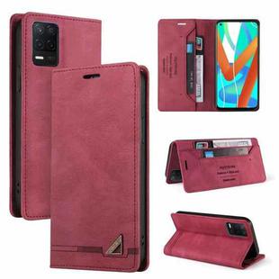 For OPPO Realme V13 Skin Feel Anti-theft Brush Horizontal Flip Leather Case with Holder & Card Slots & Wallet(Wine Red)