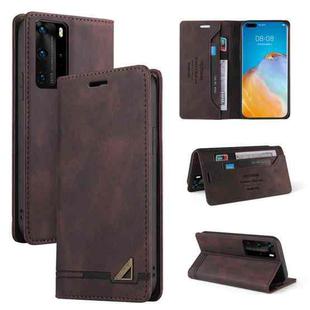 For Huawei P40 Pro Skin Feel Anti-theft Brush Horizontal Flip Leather Case with Holder & Card Slots & Wallet(Brown)