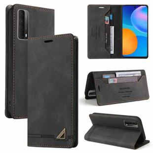 For Huawei P Smart 2021 Skin Feel Anti-theft Brush Horizontal Flip Leather Case with Holder & Card Slots & Wallet(Black)