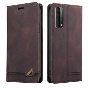 For Huawei P Smart 2021 Skin Feel Anti-theft Brush Horizontal Flip Leather Case with Holder & Card Slots & Wallet(Brown)