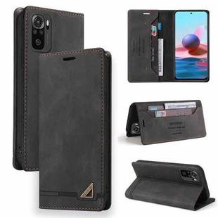 For Xiaomi Redmi Note 10 Skin Feel Anti-theft Brush Horizontal Flip Leather Case with Holder & Card Slots & Wallet(Black)
