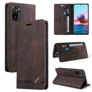 For Xiaomi Redmi Note 10 Skin Feel Anti-theft Brush Horizontal Flip Leather Case with Holder & Card Slots & Wallet(Brown)