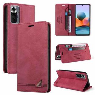 For Xiaomi Redmi Note 10 Pro Skin Feel Anti-theft Brush Horizontal Flip Leather Case with Holder & Card Slots & Wallet(Wine Red)