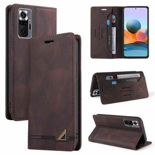 For Xiaomi Redmi Note 10 Pro Skin Feel Anti-theft Brush Horizontal Flip Leather Case with Holder & Card Slots & Wallet(Brown)
