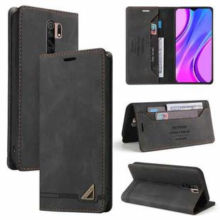 For Xiaomi Redmi 9 Skin Feel Anti-theft Brush Horizontal Flip Leather Case with Holder & Card Slots & Wallet(Black)