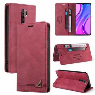 For Xiaomi Redmi 9 Skin Feel Anti-theft Brush Horizontal Flip Leather Case with Holder & Card Slots & Wallet(Wine Red)