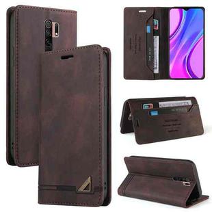 For Xiaomi Redmi 9 Skin Feel Anti-theft Brush Horizontal Flip Leather Case with Holder & Card Slots & Wallet(Brown)