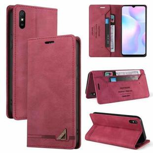 For Xiaomi Redmi 9A Skin Feel Anti-theft Brush Horizontal Flip Leather Case with Holder & Card Slots & Wallet(Wine Red)