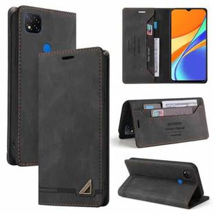 For Xiaomi Redmi 9C Skin Feel Anti-theft Brush Horizontal Flip Leather Case with Holder & Card Slots & Wallet(Black)