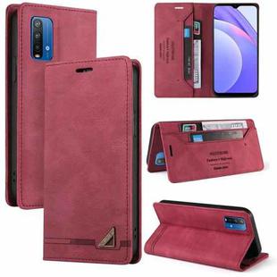 For Xiaomi Redmi 9T Skin Feel Anti-theft Brush Horizontal Flip Leather Case with Holder & Card Slots & Wallet(Wine Red)