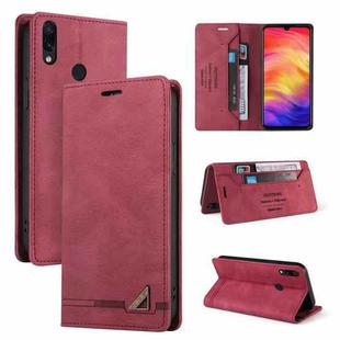 For Xiaomi Redmi Note 7 Skin Feel Anti-theft Brush Horizontal Flip Leather Case with Holder & Card Slots & Wallet(Wine Red)