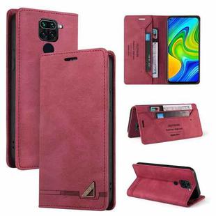 For Xiaomi Redmi Note 9 Skin Feel Anti-theft Brush Horizontal Flip Leather Case with Holder & Card Slots & Wallet(Wine Red)