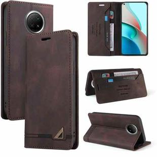 For Xiaomi Redmi Note 9 5G Skin Feel Anti-theft Brush Horizontal Flip Leather Case with Holder & Card Slots & Wallet(Brown)