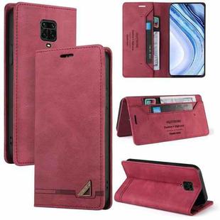 For Xiaomi Redmi Note 9S Skin Feel Anti-theft Brush Horizontal Flip Leather Case with Holder & Card Slots & Wallet(Wine Red)