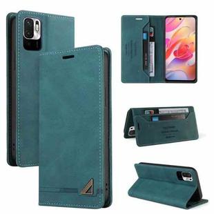 For Xiaomi Redmi Note 10 5G Skin Feel Anti-theft Brush Horizontal Flip Leather Case with Holder & Card Slots & Wallet(Blue)