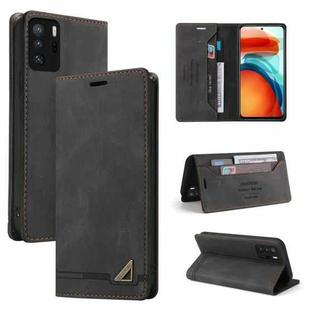 For Xiaomi Redmi Note 10 Pro 5G Skin Feel Anti-theft Brush Horizontal Flip Leather Case with Holder & Card Slots & Wallet(Black)
