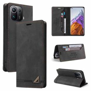 For Xiaomi Mi 11 Pro Skin Feel Anti-theft Brush Horizontal Flip Leather Case with Holder & Card Slots & Wallet(Black)
