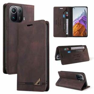 For Xiaomi Mi 11 Pro Skin Feel Anti-theft Brush Horizontal Flip Leather Case with Holder & Card Slots & Wallet(Brown)