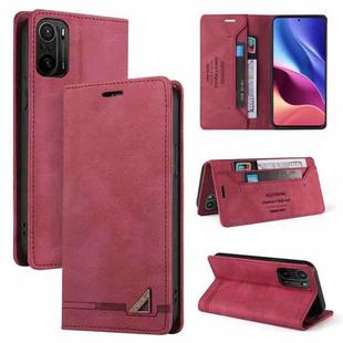 For Xiaomi Poco F3 Skin Feel Anti-theft Brush Horizontal Flip Leather Case with Holder & Card Slots & Wallet(Wine Red)