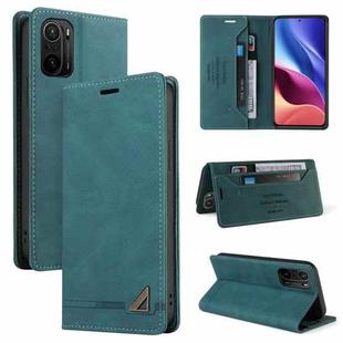 For Xiaomi Poco F3 Skin Feel Anti-theft Brush Horizontal Flip Leather Case with Holder & Card Slots & Wallet(Blue)