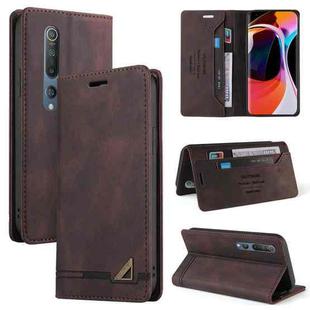 For Xiaomi Mi 10 5G Skin Feel Anti-theft Brush Horizontal Flip Leather Case with Holder & Card Slots & Wallet(Brown)