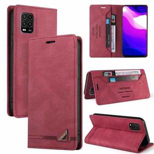 For Xiaomi Mi 10 Lite 5G Skin Feel Anti-theft Brush Horizontal Flip Leather Case with Holder & Card Slots & Wallet(Wine Red)