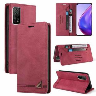 For Xiaomi Mi 10T Pro 5G Skin Feel Anti-theft Brush Horizontal Flip Leather Case with Holder & Card Slots & Wallet(Wine Red)