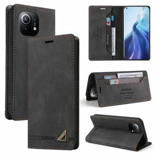 For Xiaomi Mi 11 Skin Feel Anti-theft Brush Horizontal Flip Leather Case with Holder & Card Slots & Wallet(Black)